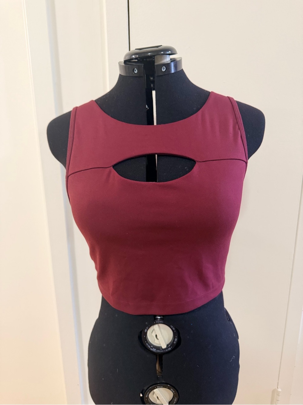 Marika Burgundy Sleeveless Cutout Crop Top with Built in Bra